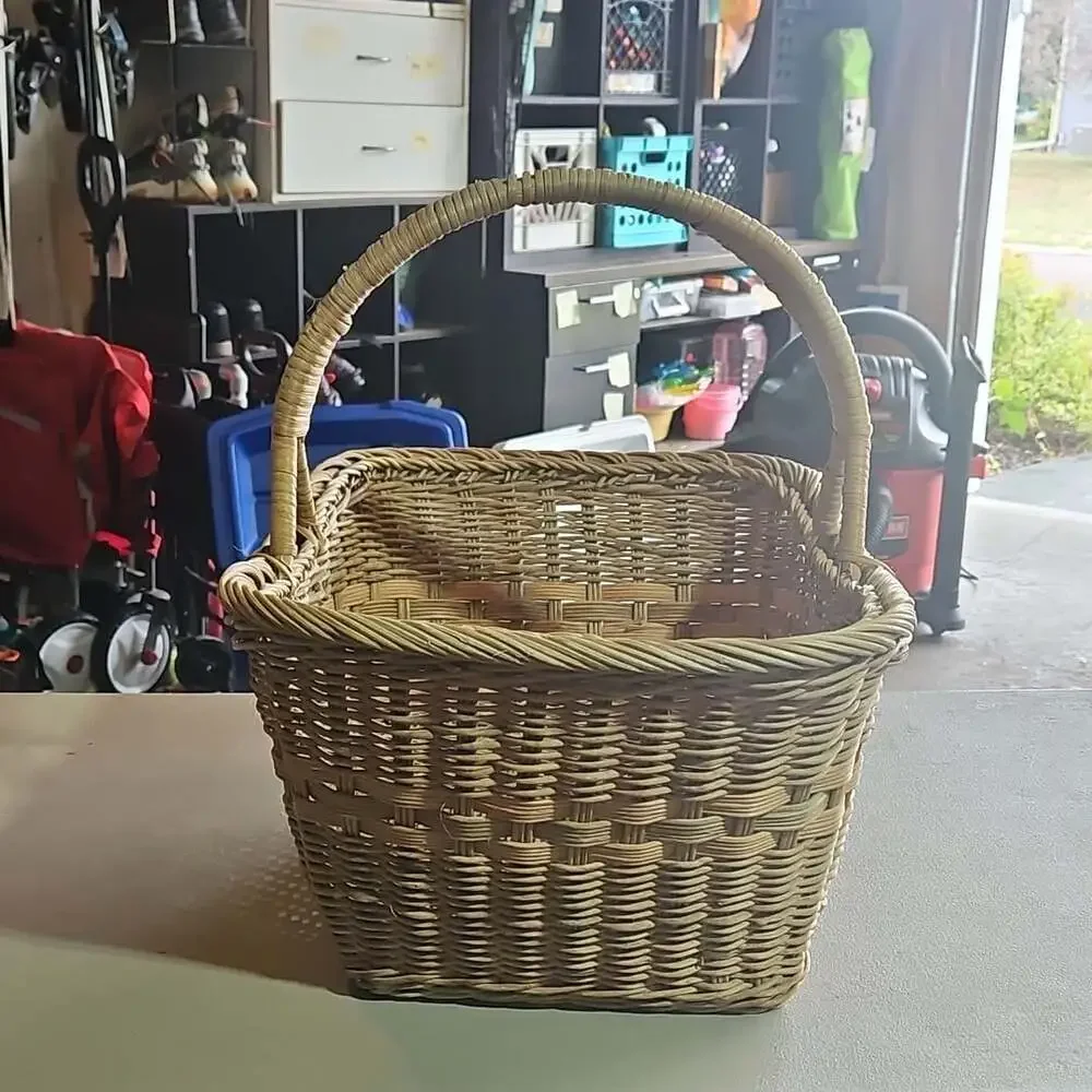 Vintage Handwoven Wicker Market Basket with Single Arched Handle